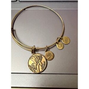 Alex and Ani Sister Charm Bangle Bracelet Rafaelian Brass gold Finish Expandable